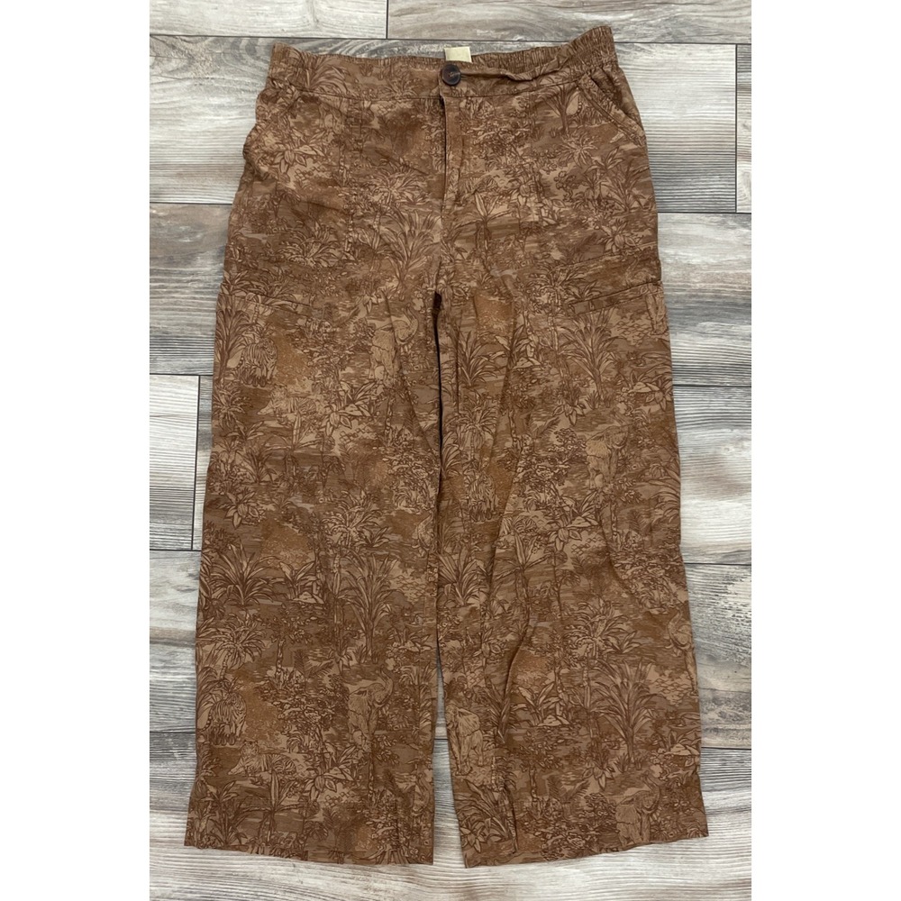 Democracy Womens Brown High Rise Palm Print Wide Leg Cropped Pants 10 Absolution
